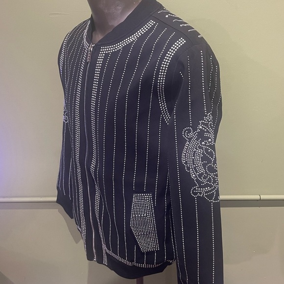Barabas Black Beaded studded Bomber Jacket modern fit - Picture 5 of 5